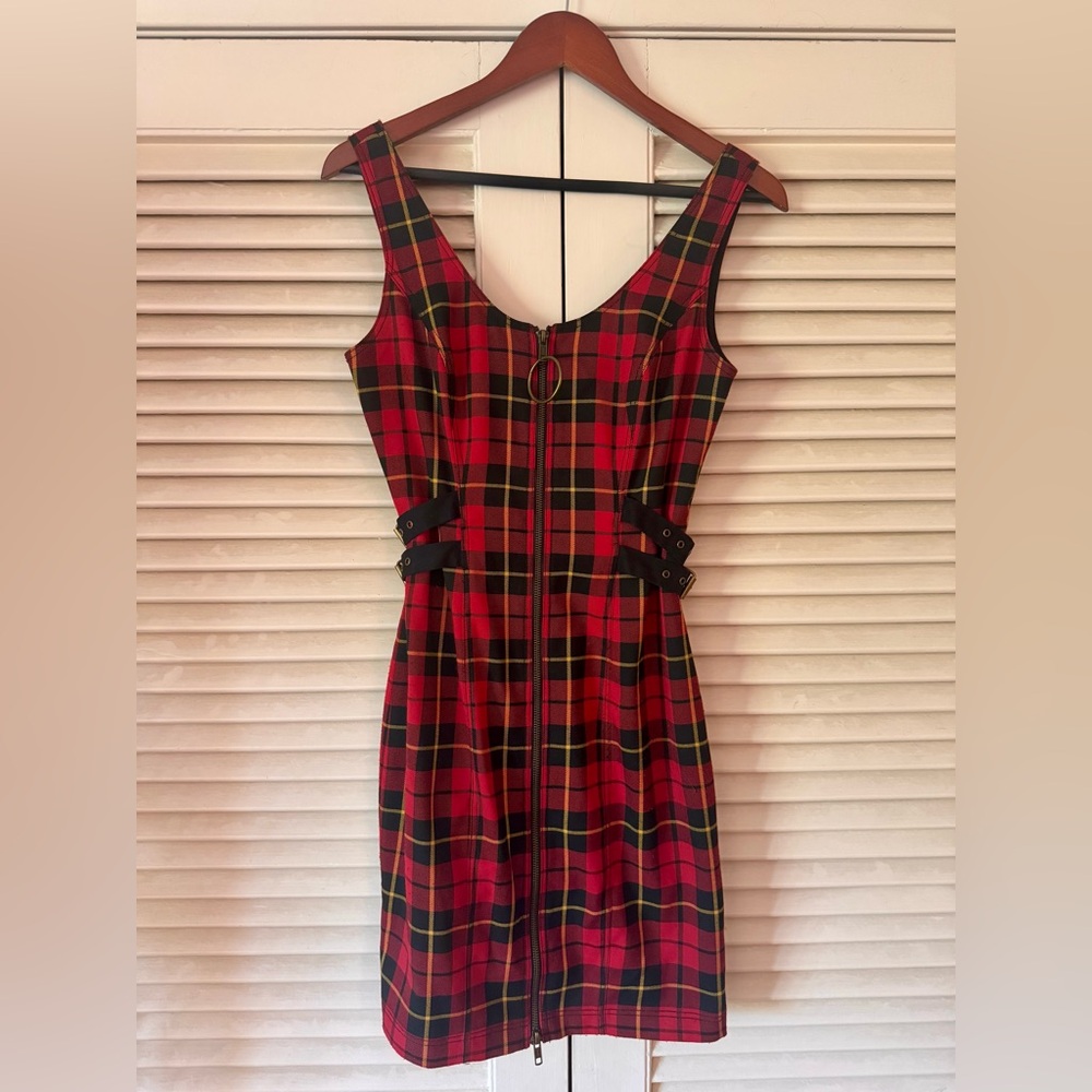 MINT COND BETSEY JOHNSON COLLECTION TARTAN MINI ZIP FRONT PUNK DRESS SZ 6